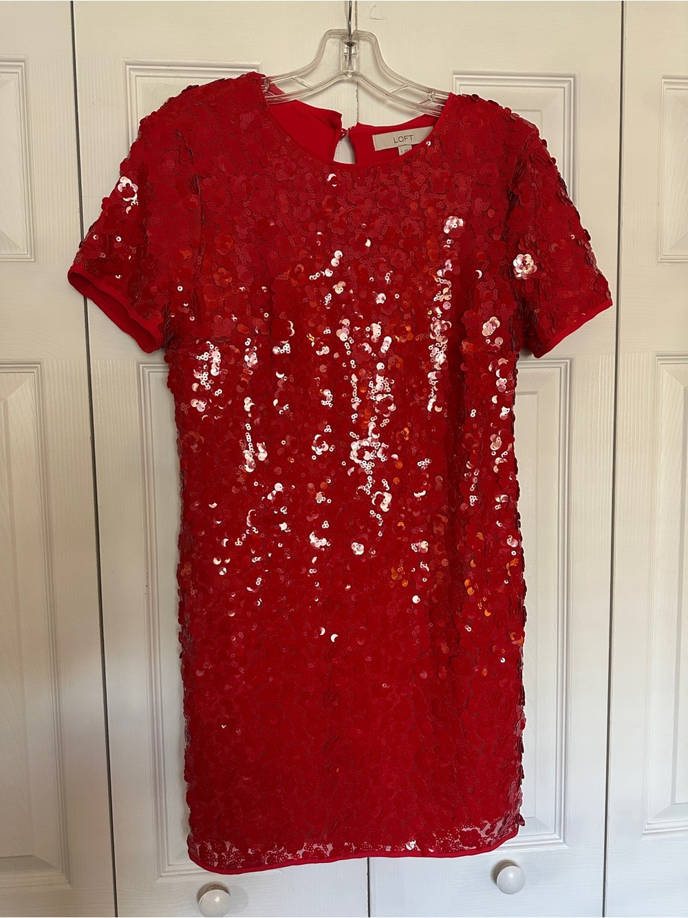 LOFT Woman’s Red Sequin Short Sleeve Dress
